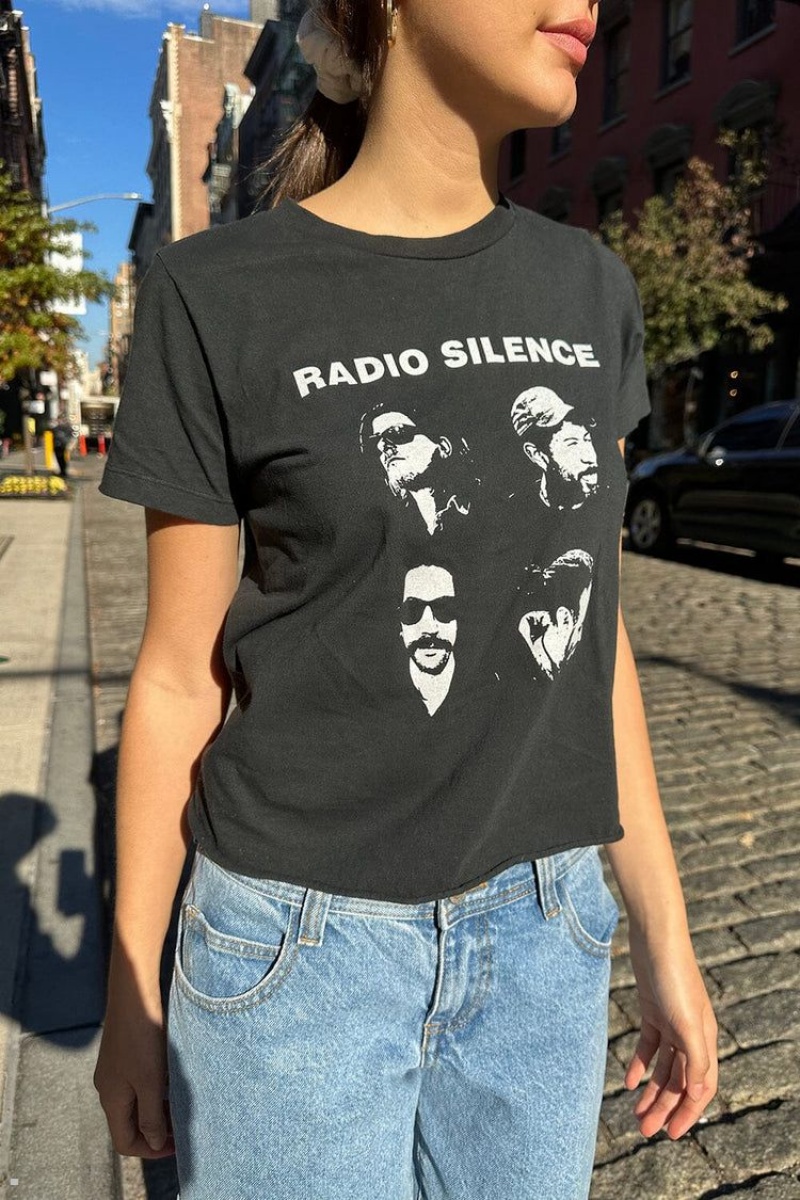 T-Shirt Brandy Melville Chloe Radio Silence Faces Noir | ZED-11915516